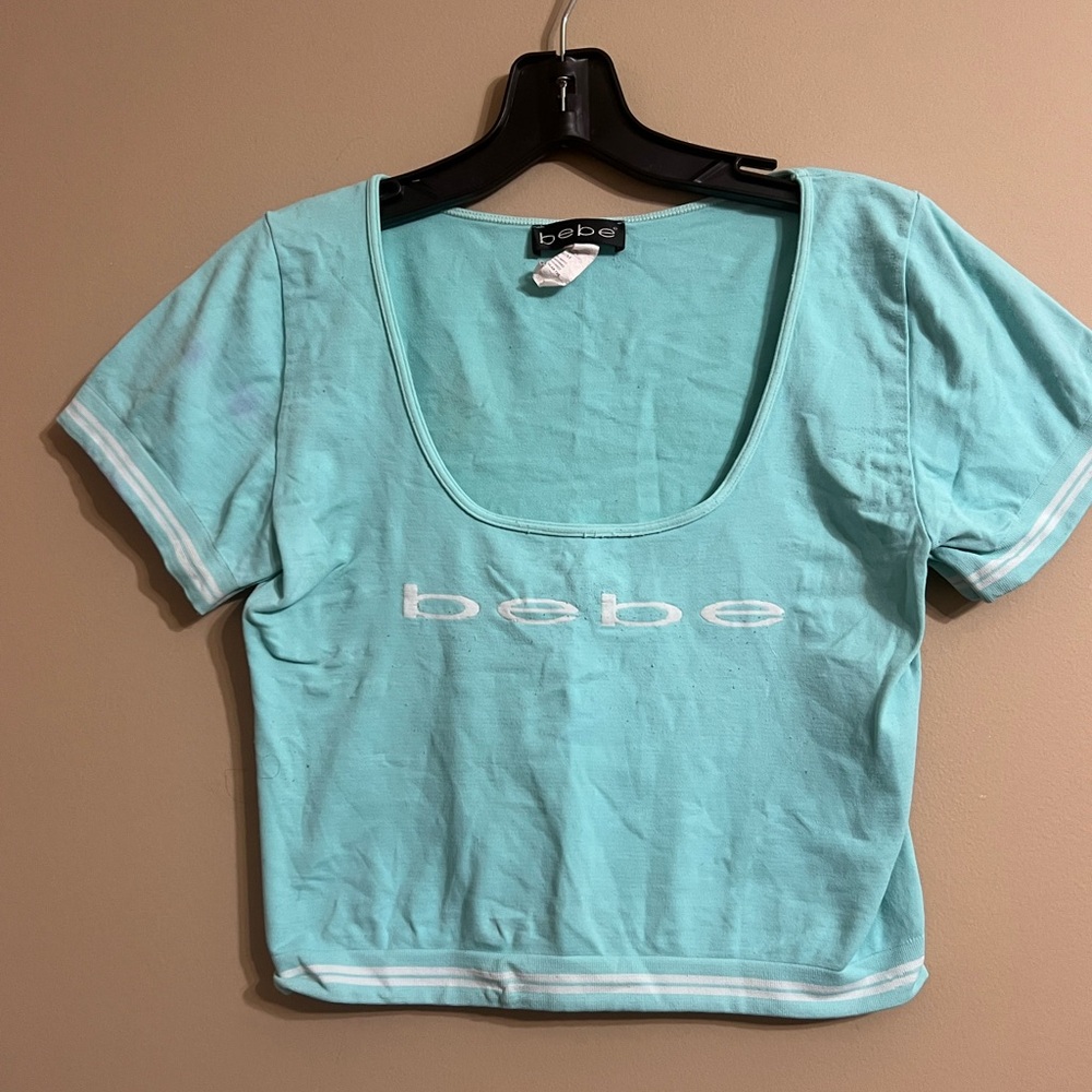 Bebe Light Blue Logo Crop Top